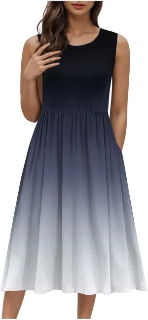 Womens Summer Dresses Colorful Flower Graphic Midi Dresses Vintage Casual Trendy A Line Tank Dresses