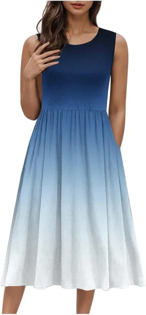 Womens Summer Dresses Colorful Flower Graphic Midi Dresses Vintage Casual Trendy A Line Tank Dresses