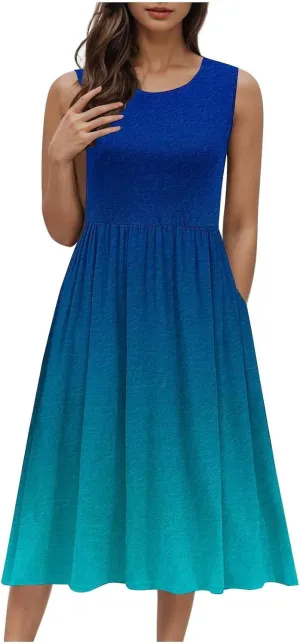 Womens Summer Dresses Colorful Flower Graphic Midi Dresses Vintage Casual Trendy A Line Tank Dresses