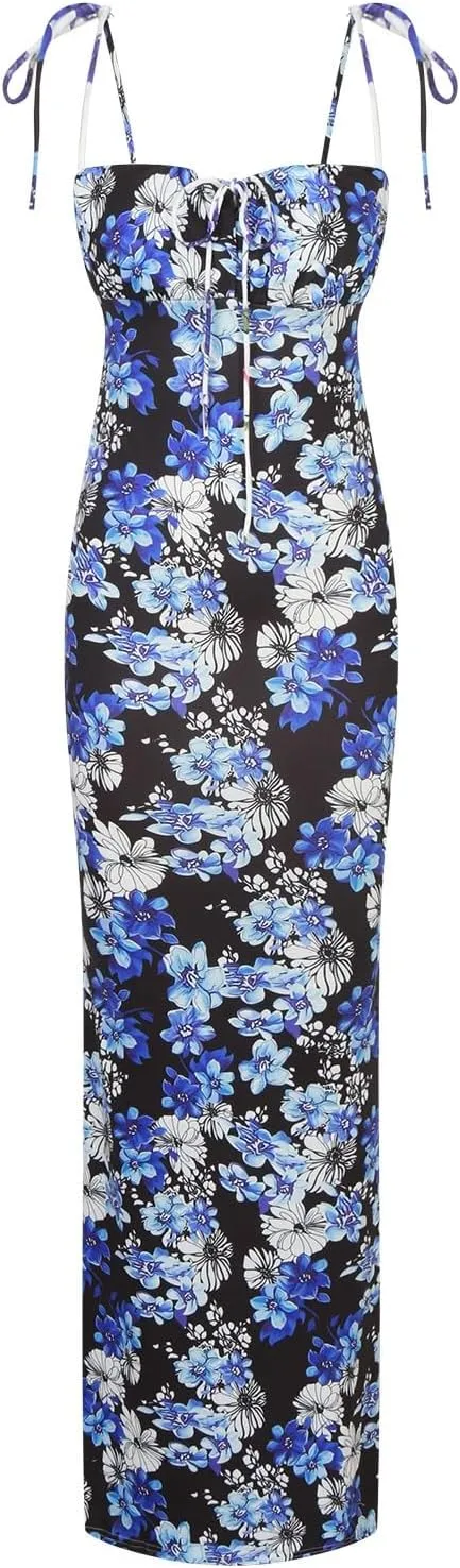 Women's Summer Floral Bodycon Backless Maxi Dress Sexy Lounge Slip Long Formal Party Evening Elegant Prom Dress
