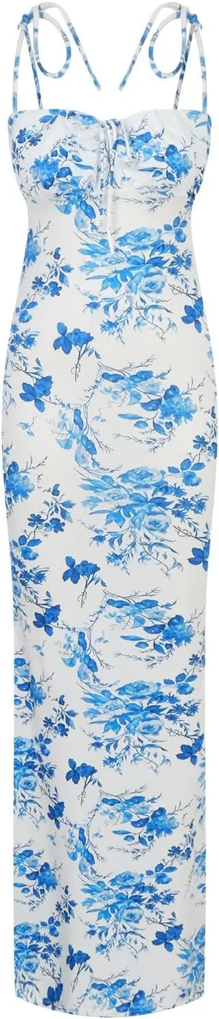 Women's Summer Floral Bodycon Backless Maxi Dress Sexy Lounge Slip Long Formal Party Evening Elegant Prom Dress