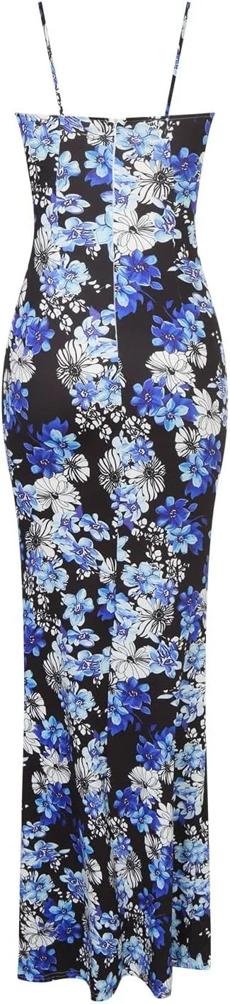 Women's Summer Floral Bodycon Backless Maxi Dress Sexy Lounge Slip Long Formal Party Evening Elegant Prom Dress