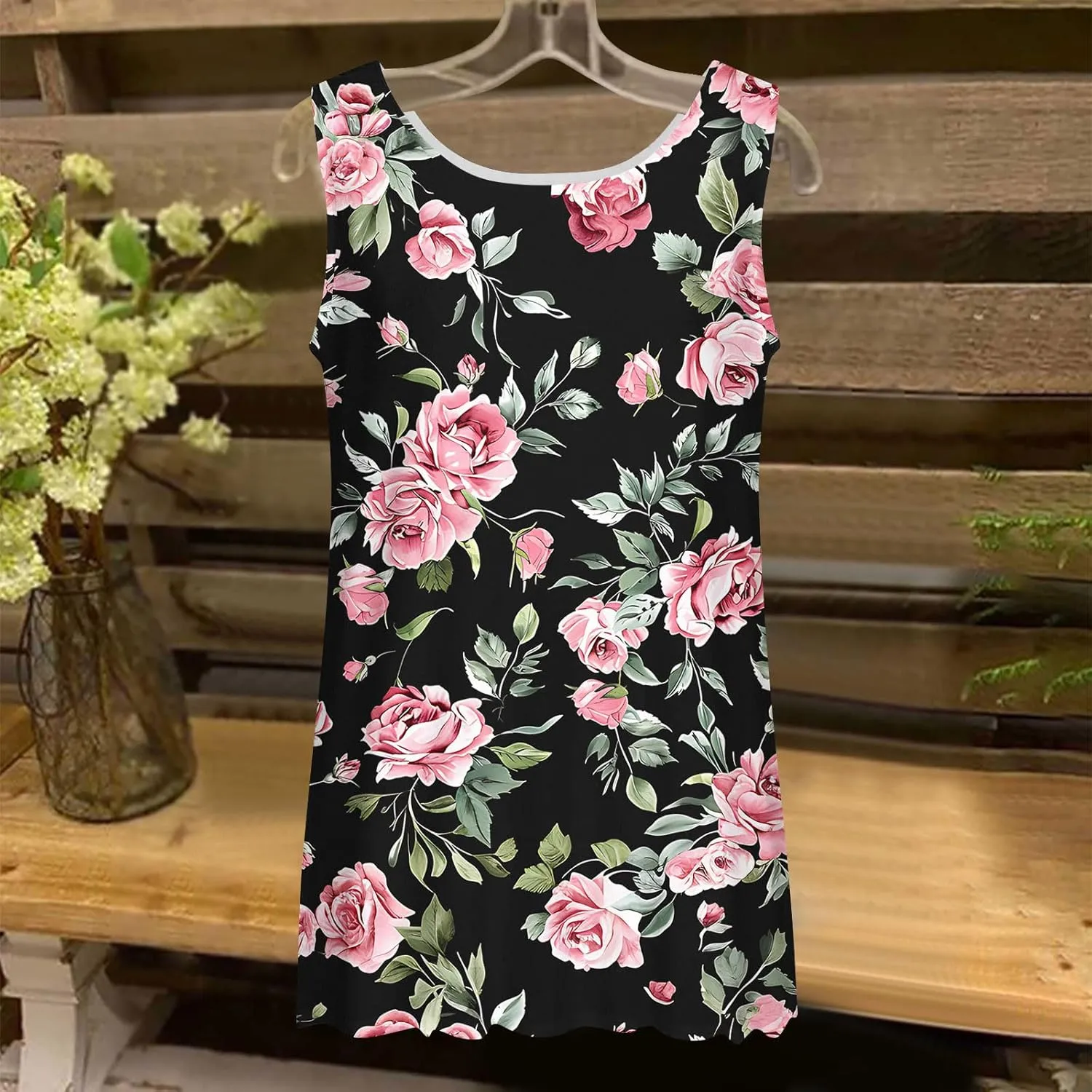 Womens Tank Tops Hawaiian Dressy Printed Casual Crew Neck Sleeveless Shirts 2025 Trendy Summer Beach Ruffled Tank Top