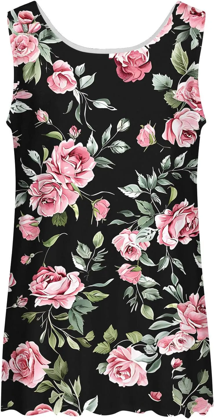 Womens Tank Tops Hawaiian Dressy Printed Casual Crew Neck Sleeveless Shirts 2025 Trendy Summer Beach Ruffled Tank Top