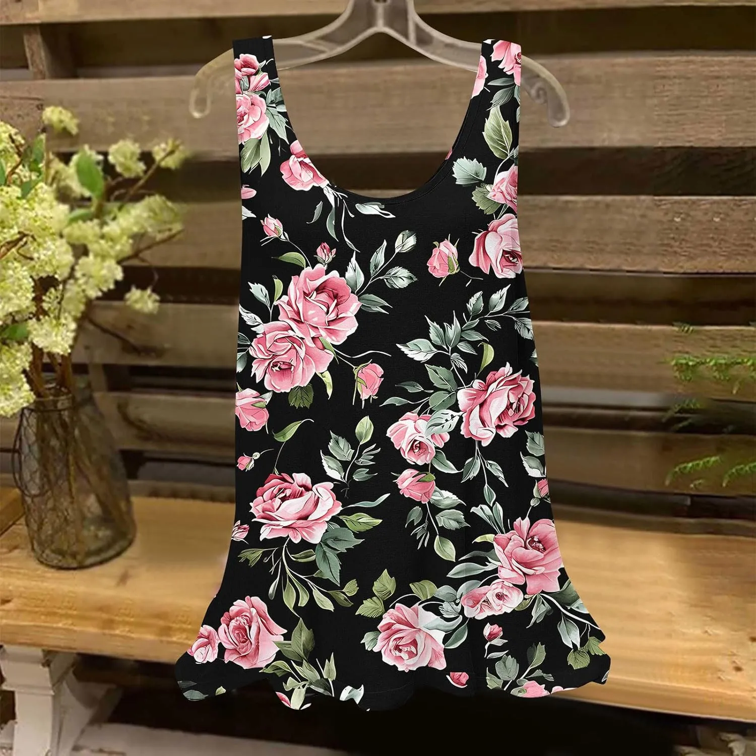 Womens Tank Tops Hawaiian Dressy Printed Casual Crew Neck Sleeveless Shirts 2025 Trendy Summer Beach Ruffled Tank Top
