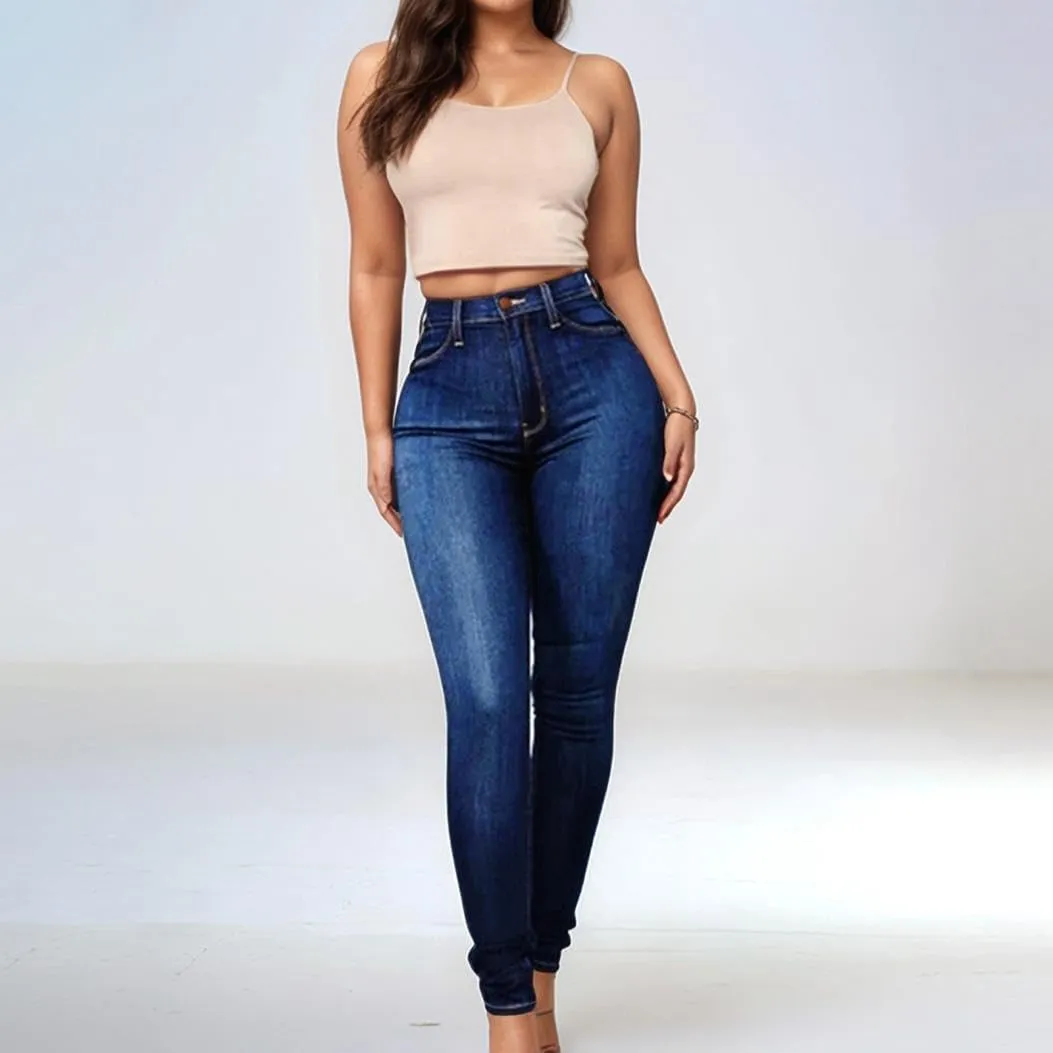 Womens Trendy Skinny Jeans High Waisted Stretch Mom Jeans Casual Dark Wash Denim Pencil Pants for Curvy Women
