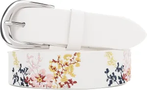 Women's Vegan Leather Belts for Jeans Dresses Pants,1.1" Fashion Ladies Waist Belt with Embroidered Flowers