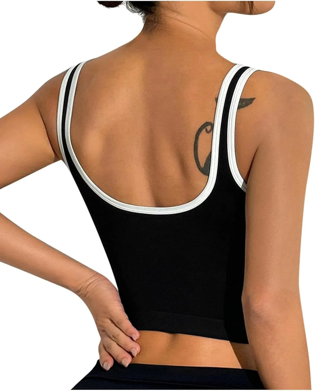 Womens Workout Tank Tops Square Neck Longline Sports Bras Support Spaghetti Strap Crop Yoga Top with Built in Bra