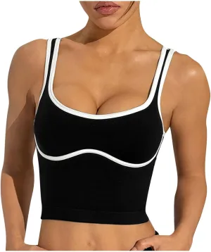 Womens Workout Tank Tops Square Neck Longline Sports Bras Support Spaghetti Strap Crop Yoga Top with Built in Bra