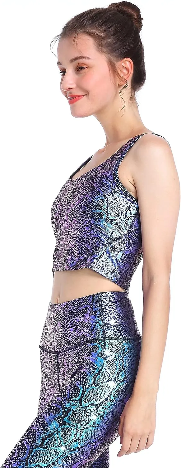 Women's Yoga Shorts Shiny High Waist Compression Pockets Tummy Control Running Volleyball Workout Shorts