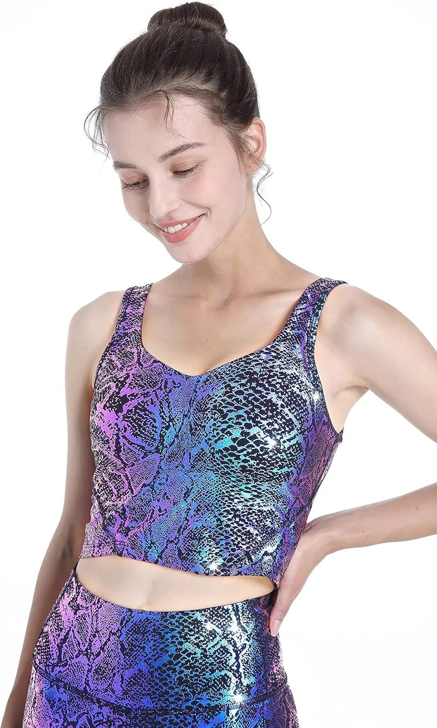 Women's Yoga Shorts Shiny High Waist Compression Pockets Tummy Control Running Volleyball Workout Shorts