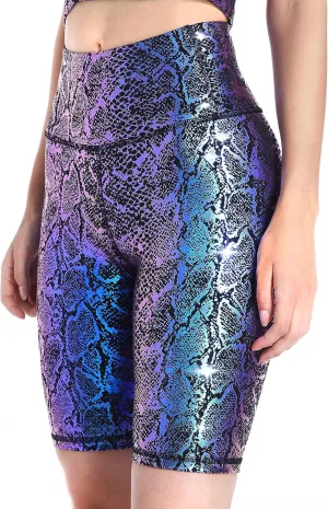 Women's Yoga Shorts Shiny High Waist Compression Pockets Tummy Control Running Volleyball Workout Shorts