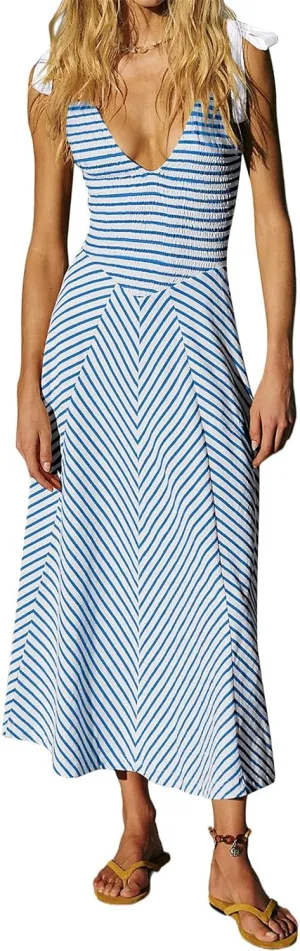 Womne's Dresses A Line Striped Sexy Deep V Neck Sleeveless Maxi Dress Summer Beach Vacation The Waist 2025