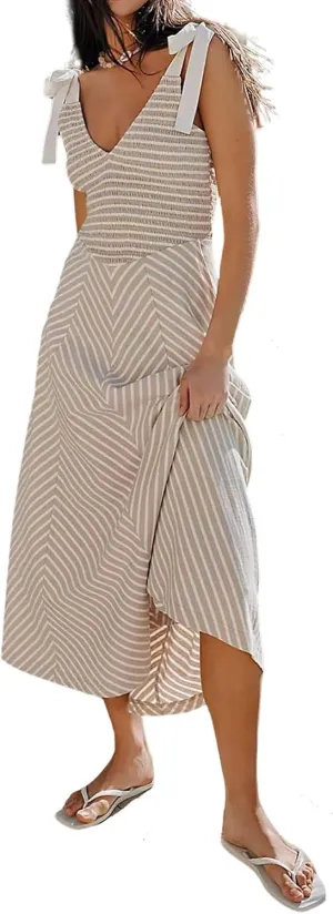 Womne's Dresses A Line Striped Sexy Deep V Neck Sleeveless Maxi Dress Summer Beach Vacation The Waist 2025