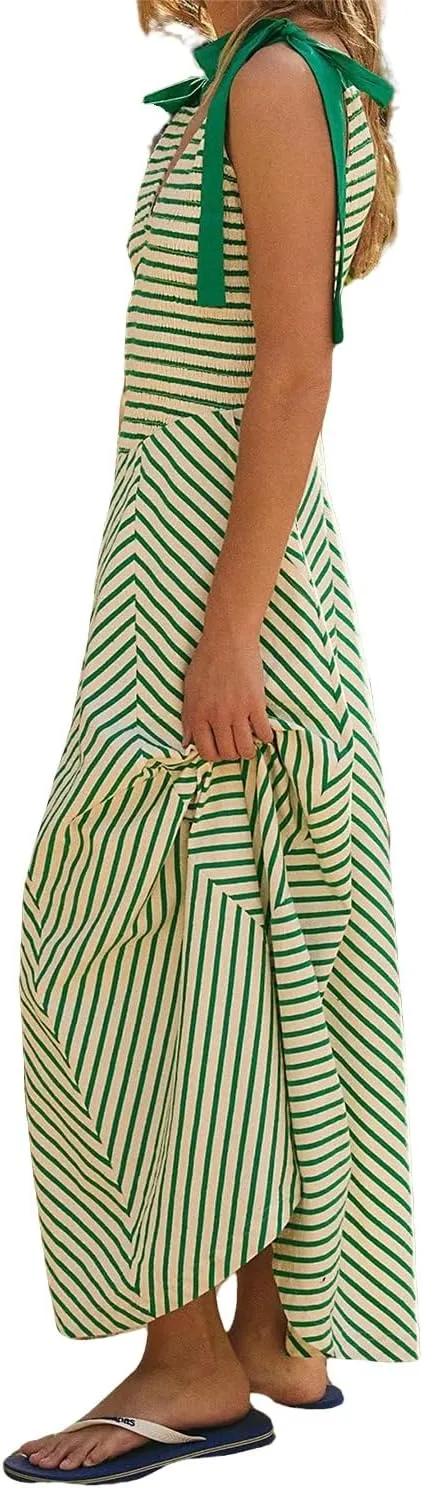 Womne's Dresses A Line Striped Sexy Deep V Neck Sleeveless Maxi Dress Summer Beach Vacation The Waist 2025