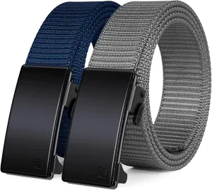 WONDAY 2 Pack Nylon Ratchet Golf Belts for Men, Casual Tactical Web Belt with Quick Release Automatic Slide Buckle