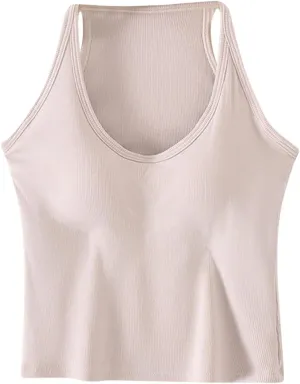 Workout Crop Tops for Women Longline Sports Bras Racerback Ribbed Tank Top with Built in Bra Yoga Athletic Shirts