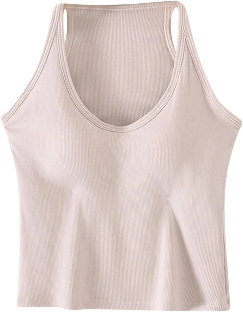 Workout Crop Tops for Women Longline Sports Bras Racerback Ribbed Tank Top with Built in Bra Yoga Athletic Shirts