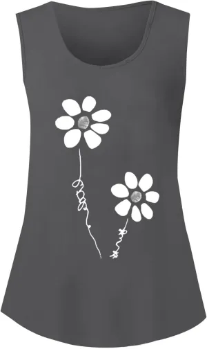 Workout Tops for Women Neck Short Sleeved 2D Printed Casual Loose and Versatile Vest Basic Racerback Slim Tops 2025