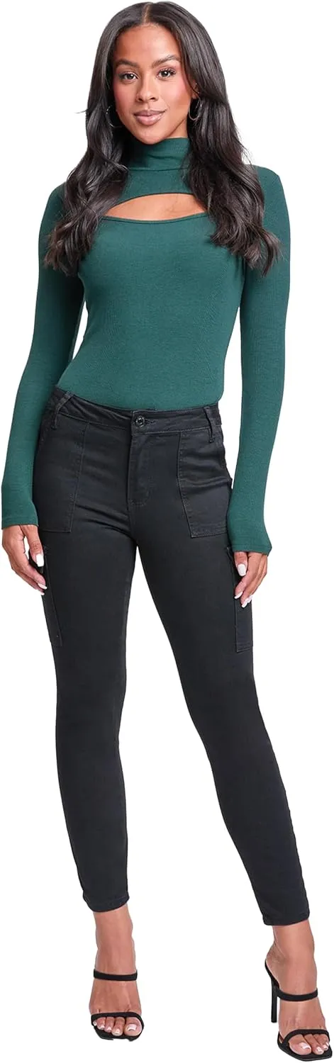 YMI Women's High Rise Skinny Cargo Jeans
