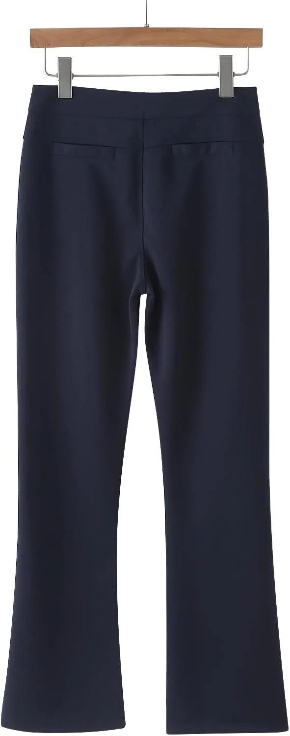YOLAI Women Stretchy Work Business Pants Casual Straight Leg Trousers High Waist Casual Micro Flare Pants