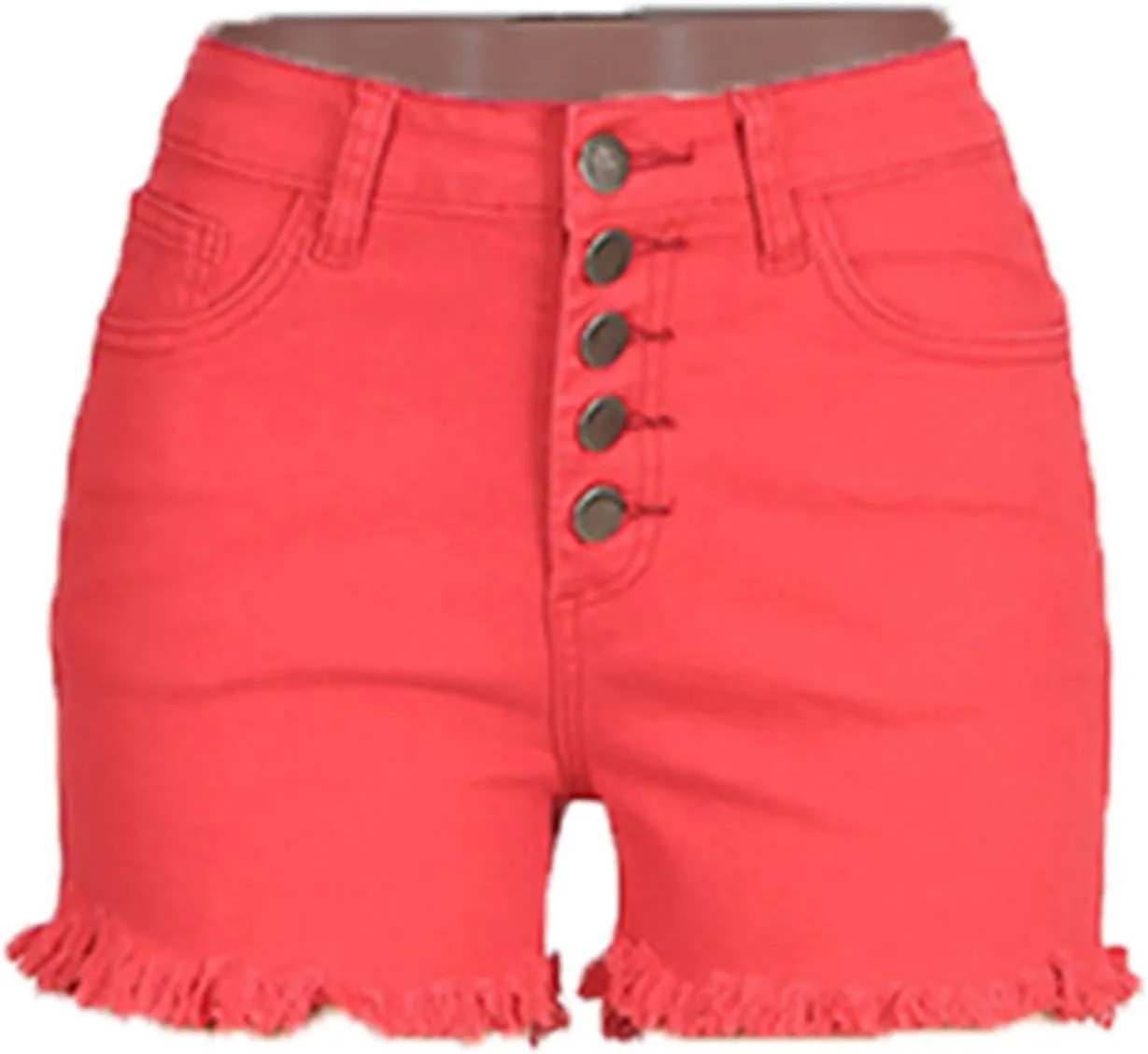 YOLAI Women's High Waisted Tassel Shorts Button Down Denim Shorts Sexy Jeans Shorts with Pockets