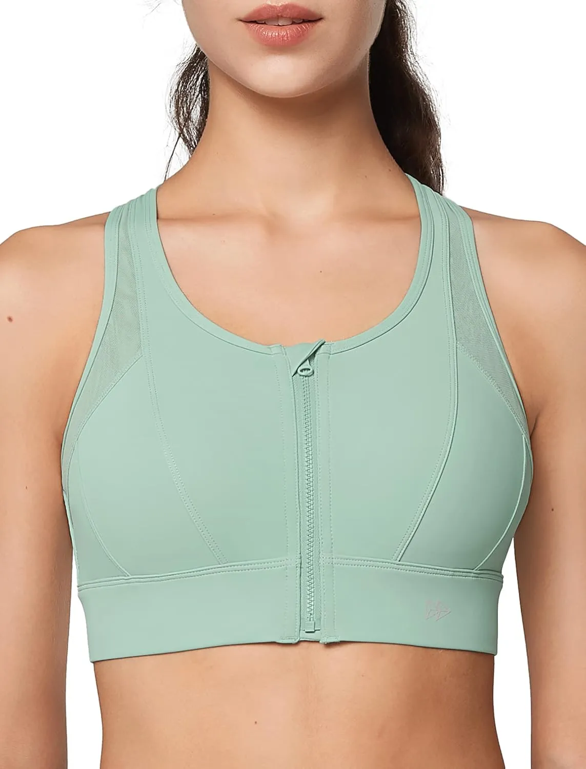 Yvette High Impact Zip Front Sports Bra Mesh Racerback Workout High Support Sports Bras for Women Large Breasts