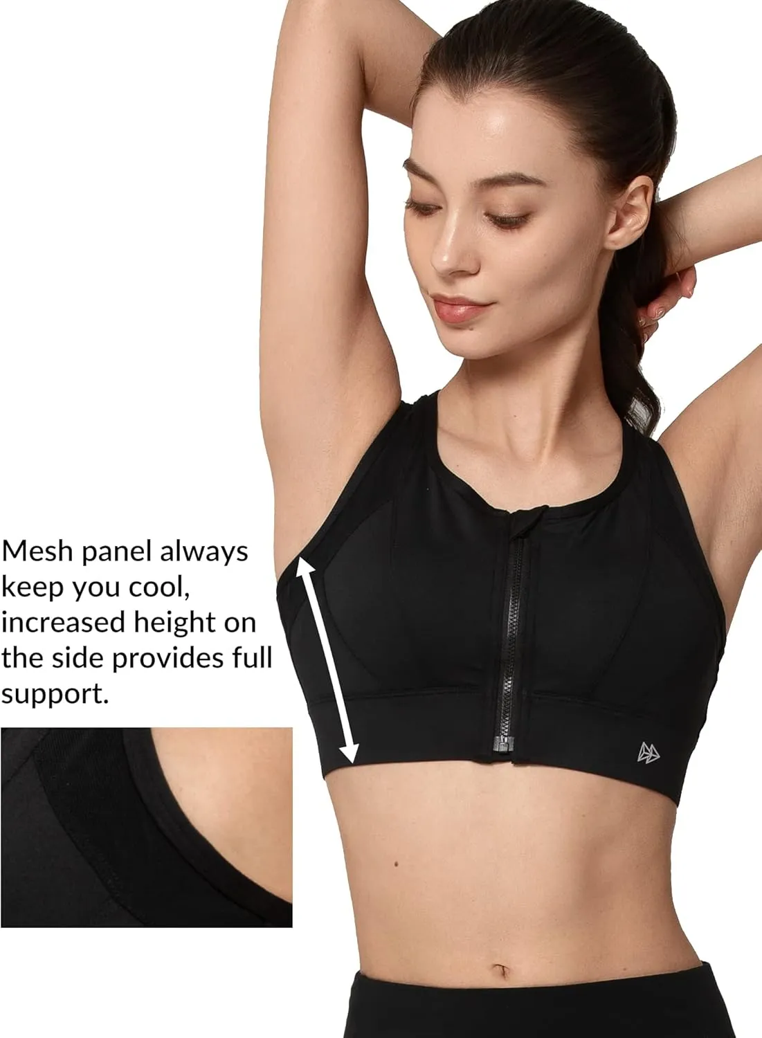 Yvette High Impact Zip Front Sports Bra Mesh Racerback Workout High Support Sports Bras for Women Large Breasts