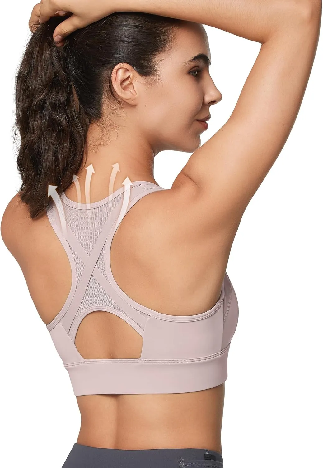 Yvette High Impact Zip Front Sports Bra Mesh Racerback Workout High Support Sports Bras for Women Large Breasts