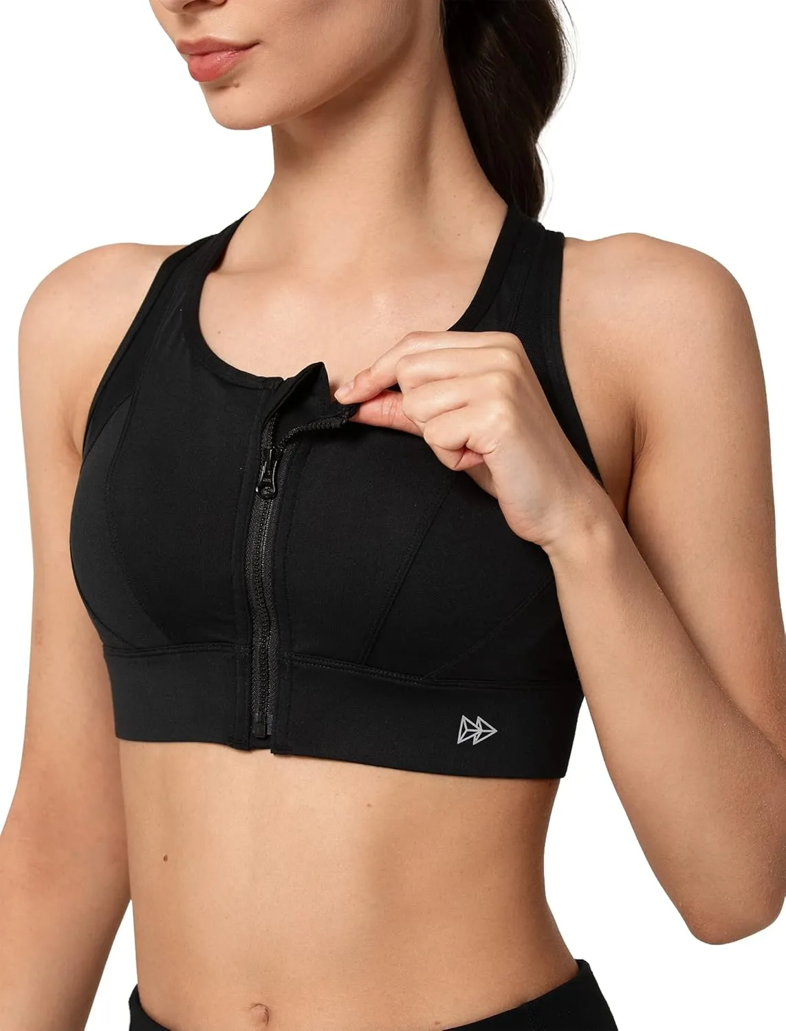 Yvette High Impact Zip Front Sports Bra Mesh Racerback Workout High Support Sports Bras for Women Large Breasts