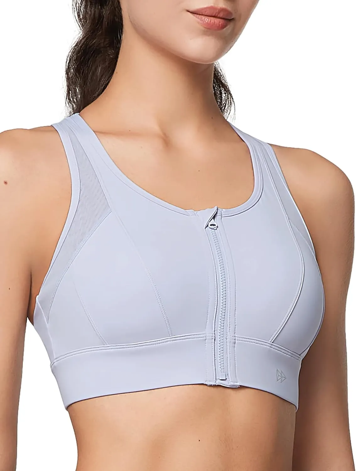 Yvette High Impact Zip Front Sports Bra Mesh Racerback Workout High Support Sports Bras for Women Large Breasts