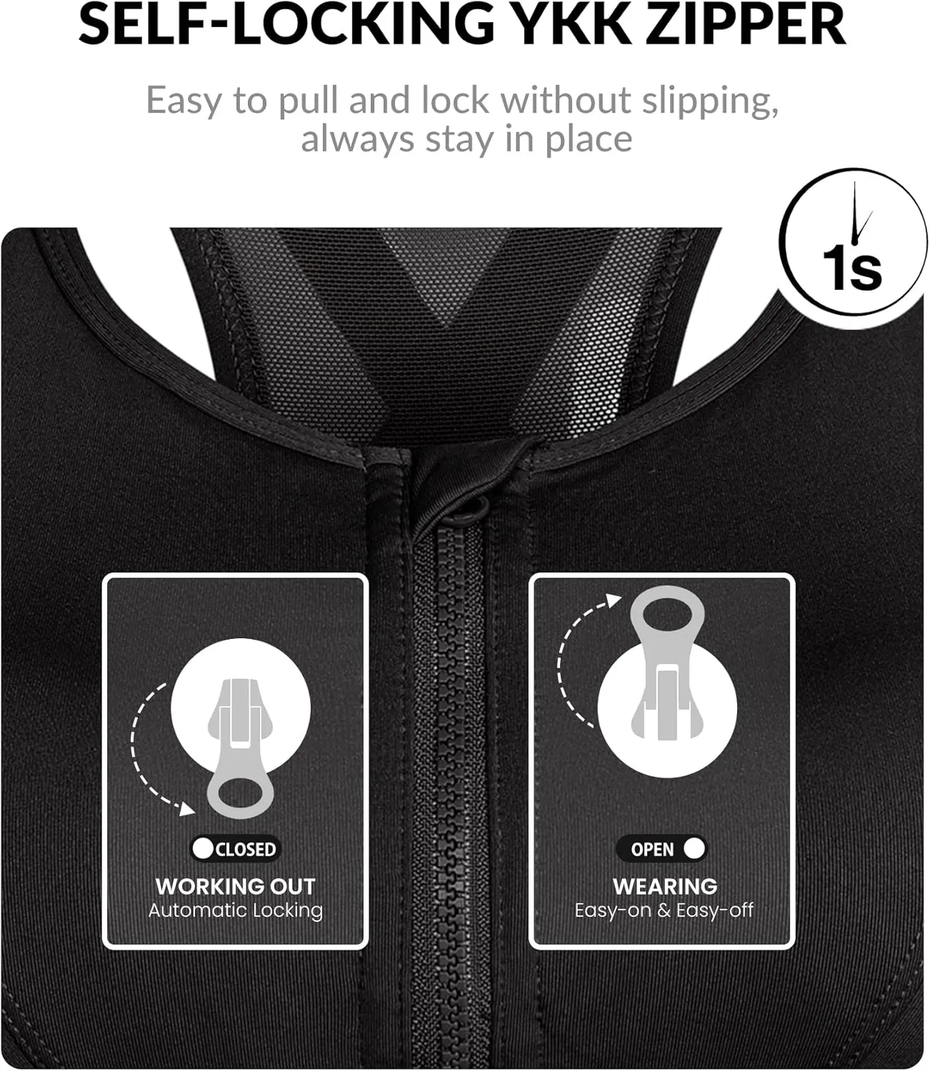 Yvette High Impact Zip Front Sports Bra Mesh Racerback Workout High Support Sports Bras for Women Large Breasts
