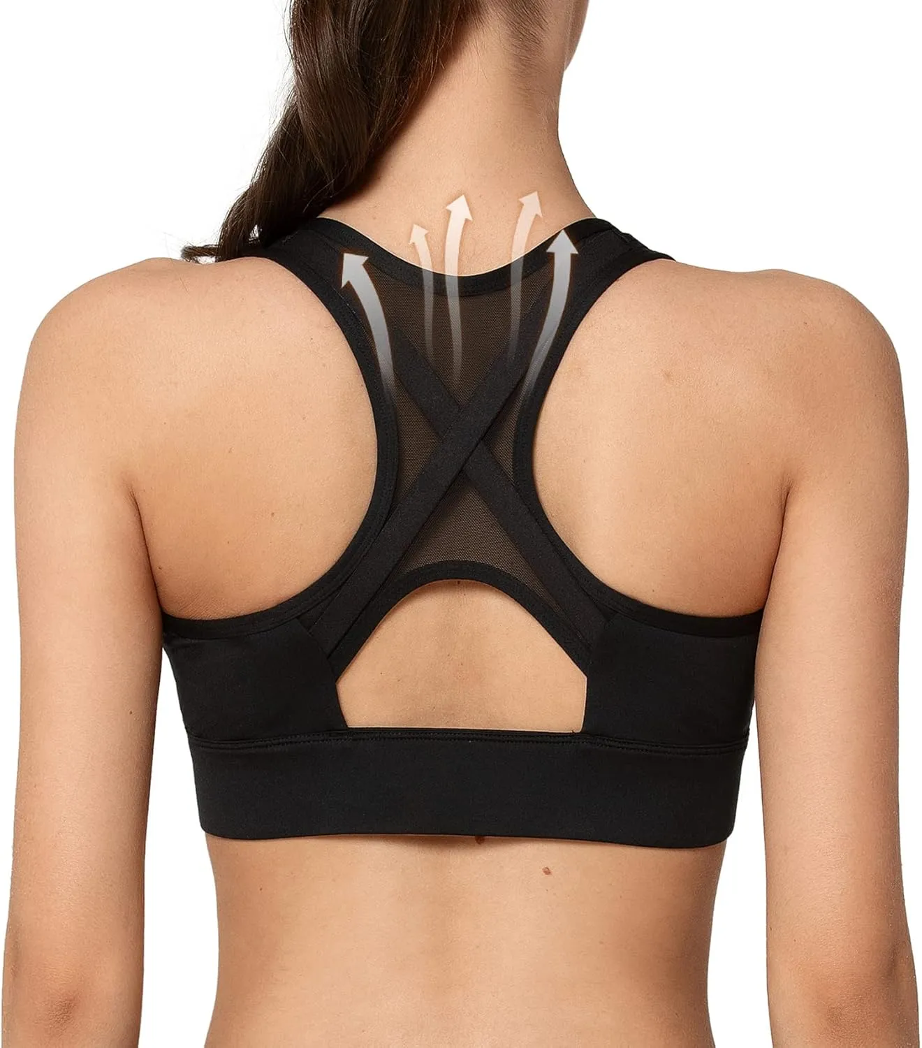 Yvette High Impact Zip Front Sports Bra Mesh Racerback Workout High Support Sports Bras for Women Large Breasts