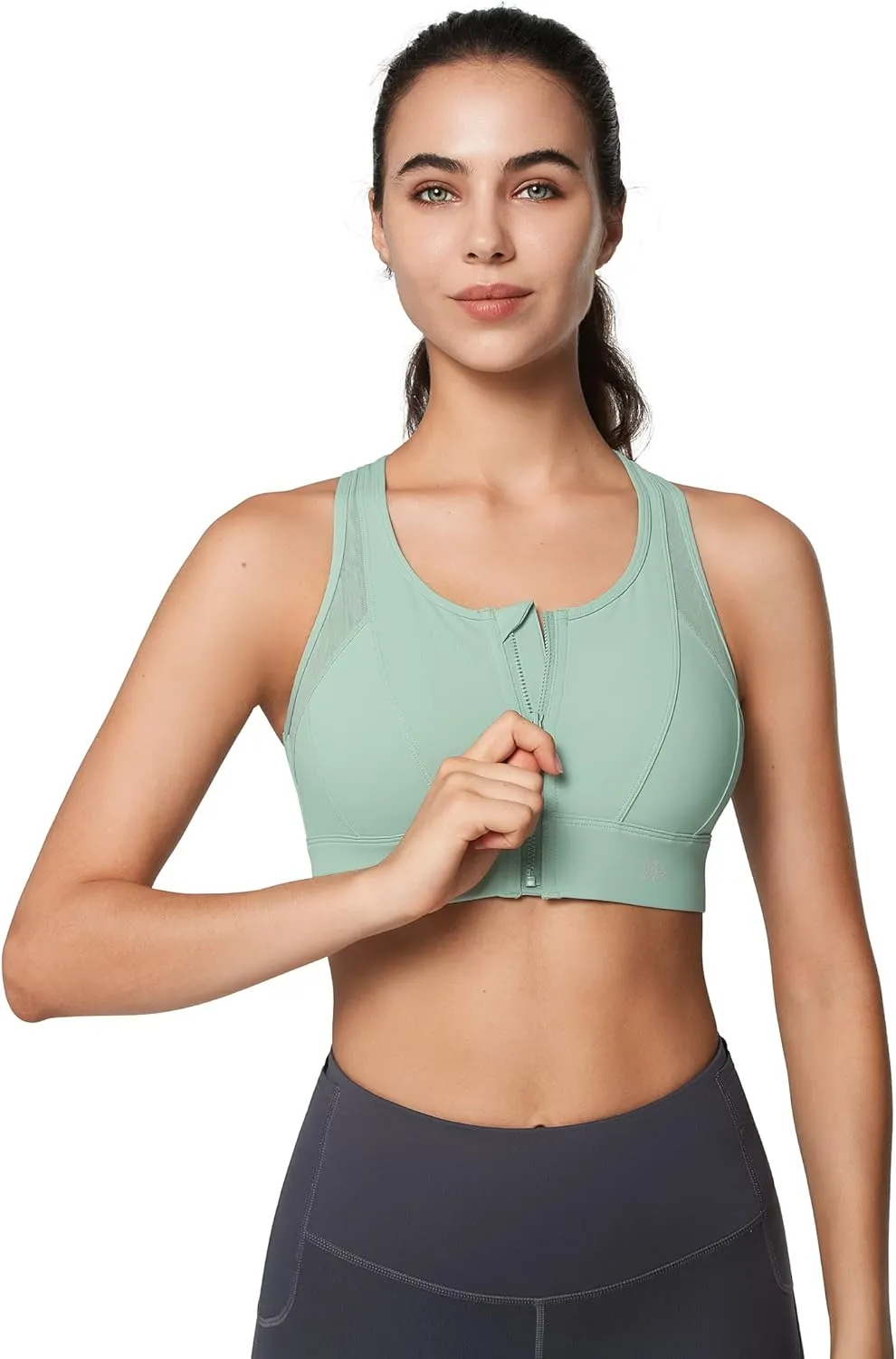 Yvette High Impact Zip Front Sports Bra Mesh Racerback Workout High Support Sports Bras for Women Large Breasts