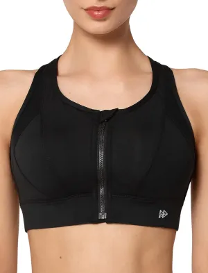 Yvette High Impact Zip Front Sports Bra Mesh Racerback Workout High Support Sports Bras for Women Large Breasts