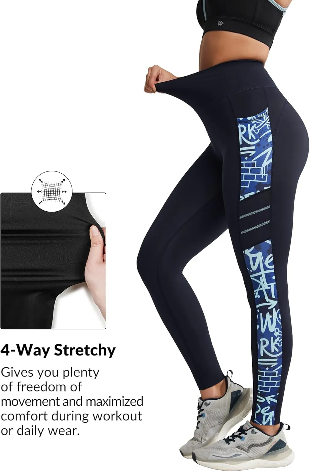 Yvette Printed Workout Leggings for Women High Waisted Yoga Pants with 2 Pockets Non See-Through Tummy Control