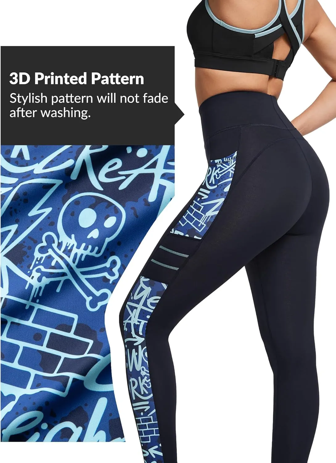 Yvette Printed Workout Leggings for Women High Waisted Yoga Pants with 2 Pockets Non See-Through Tummy Control