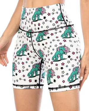ZLLW Women's High Waist Cute Print Workout Yoga Shorts, 5 inch Squat Proof Biker Shorts Stretch Athletic Running Shorts